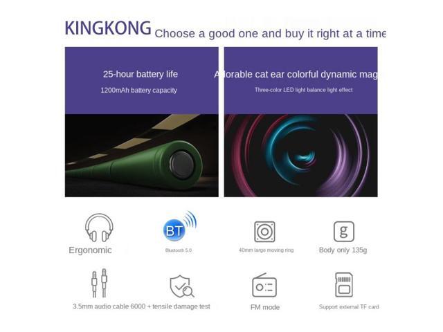 Kingkong Bluetooth Wireless RGB Luminous Gaming Headset with Mic Support TF/FM Radio