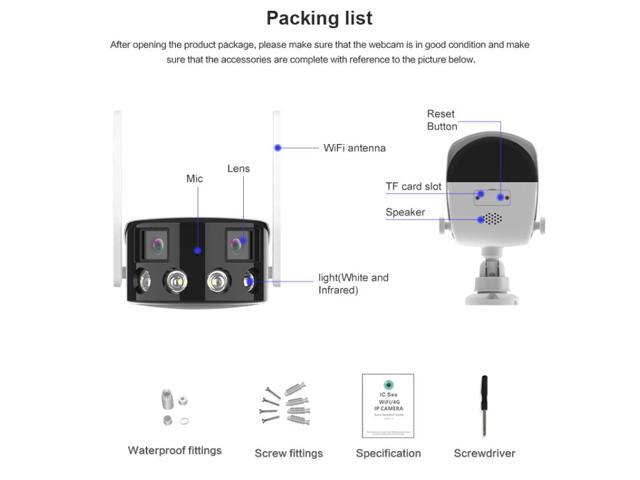 Q38 WIFI Humanoid Recognition AI Alarm 180 Degree Dual 2MP IP Camera, Plug:US Plug