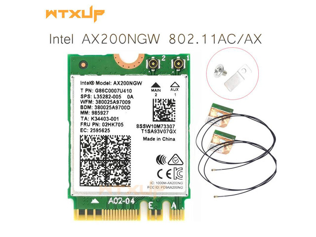 Dual band 802.11ax For Intel WIfi 6 AX200 NGFF Wifi Wireless Card AX200NGW MU-MIMO 5Ghz Up to 2.4Gbps Wifi+BT 5.0 With Antennas