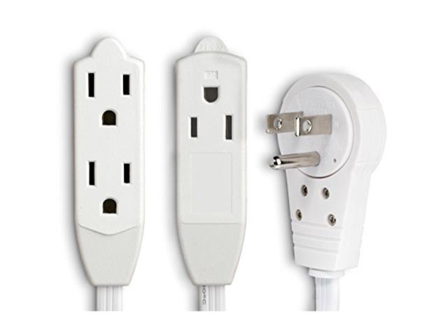 Maximm cable 1 Ft 360 Rotating Flat Plug Extension cord/Wire, 16 AWg 12 Inch Multi 3 Outlet Extension Wire, 3 Prong grounded Wire - White - UL Listed