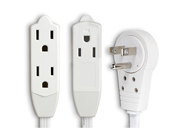Maximm cable 10 Ft 360 Rotating Flat Plug Extension cord/Wire, 16 AWg Multi 3 Outlet Extension Wire, 3 Prong grounded Wire - White - UL Listed