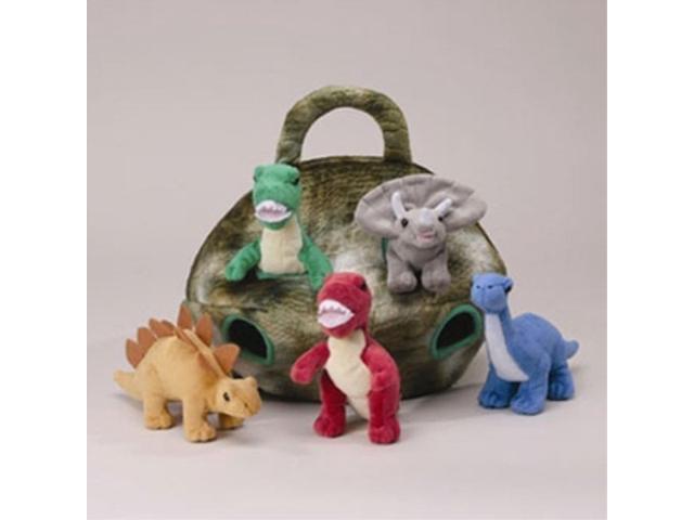 Plush Dinosaur House with Dinosaurs - Five (5) Stuffed Animal Dinosaur in Play Dinosaur Carrying Case