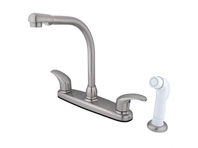 kingston brass fb718ll 7inch in spout reach legacy 8inch centerset kitchen faucet with white sprayer, brushed nickel