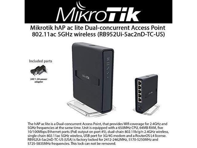 Mikrotik hAP ac lite TC RB952Ui-5ac2nD-TC Dual-Concurrent Access Point 2.4/5GHz with 5 Ethernet Ports and 1x USB port for 3G/4G Modem
