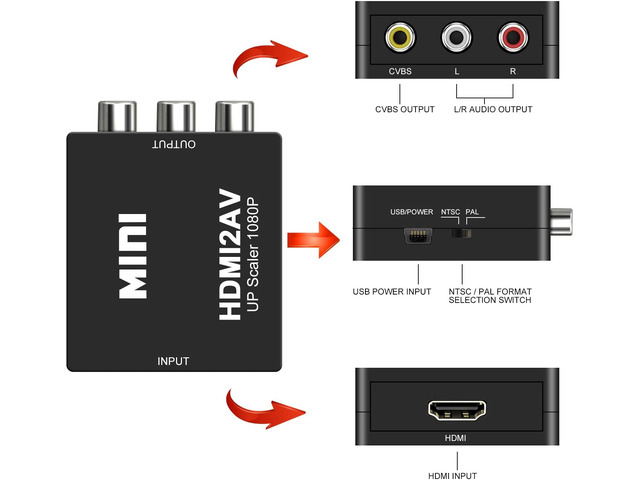 HDMI to RCA, DIGITNOW 1080P Mini HDMI to Analogue AV 3RCA CVBS Composite HD Video Audio Converter Adpter Supports PAL/NTSC with USB Charge Cable...