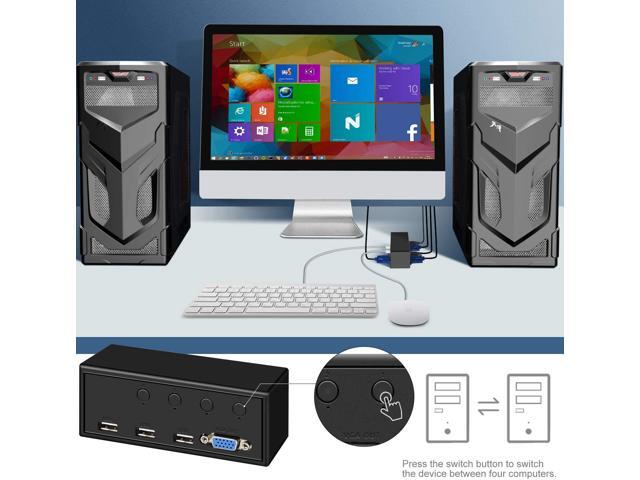 4 Port USB KVM Switch Box, VGA Monitor Switcher 4 in 1 Out Support 1080P for 4 Computers Sharing one HD Monitor and one Keyboard, Mouse, and Printer.