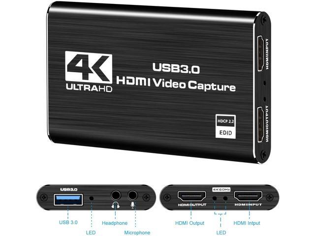 DIGITNOW 4K Audio Video Capture Card, USB 3.0 HDMI Video Capture Device, Full HD 1080P 60FPS for Game Recording, Live Streaming Broadcasting-Black