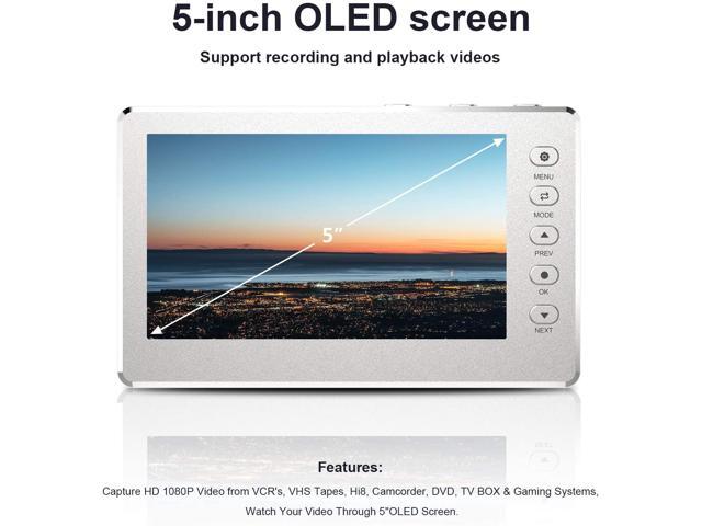 DIGITNOW HD Video Capture Box 1080P 60FPS USB 2.0 Video to Digital Converter with 5' OLED Screen, AV & HDMI Video Recorder Capture from VCR, DVD, VHS...
