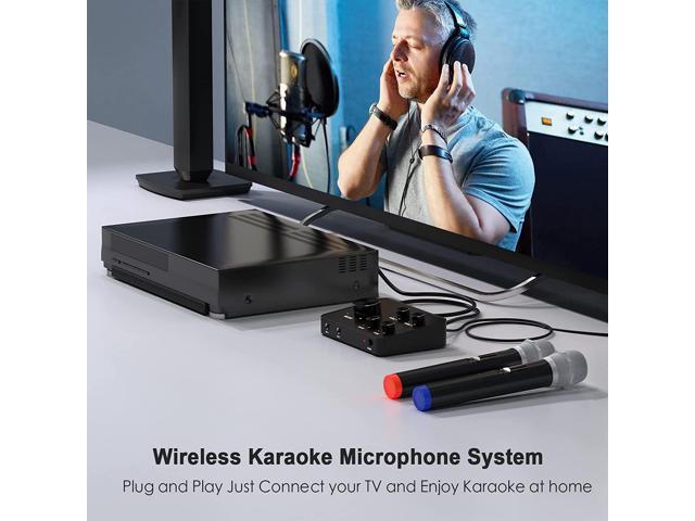 Portable Karaoke Microphone Mixer System Set, with Dual UHF Wireless Mic, HDMI & AUX in/Out for Karaoke, Home Theater, Amplifier, Speaker