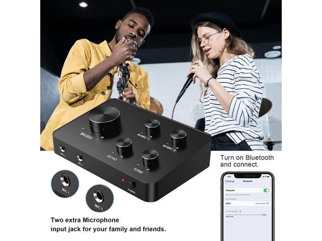 Portable Karaoke Microphone Mixer System Set, with Dual UHF Wireless Mic, HDMI & AUX in/Out for Karaoke, Home Theater, Amplifier, Speaker