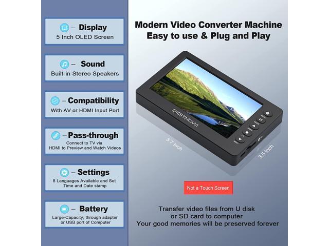 DIGITNOW HD Video Capture Box 1080P 60FPS USB 2.0 Video to Digital Converter with 5' OLED Screen, AV & HDMI Video Recorder Capture from VCR, DVD, VHS...