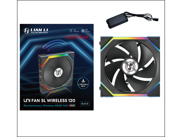 Open Box - Lian Li UNI Fan SL Wireless (Reverse Blade) 120mm ARGB Fan - Single Pack - 2.4 GHz Wireless Signal for RGB & Fan Control - Daisy-Chain...