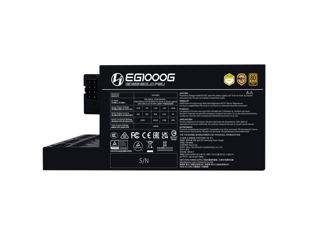 Lian Li Edge Series-1000W Full Modular Power Supply (Fan Hub Included) - Gold-ATX 3.0, 3.1-PCIE 5.1-L-Shape Design for Dual Chamber Case-120mm FDB...