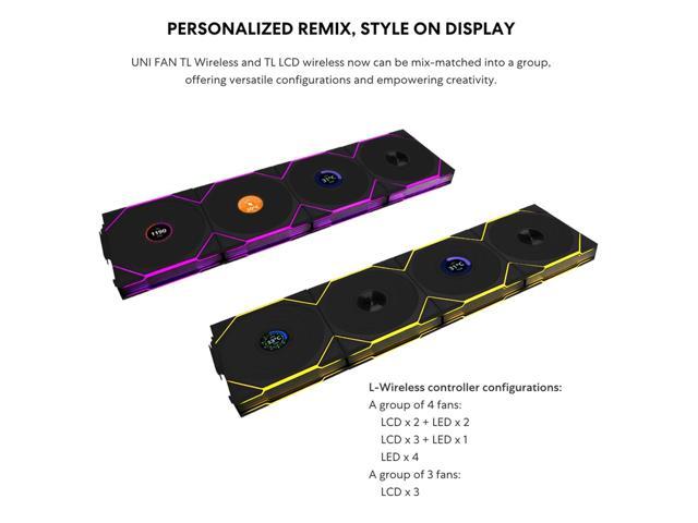 Lian Li UNI Fan TL - LCD Wireless 140 - Single Pack (Reverse Blade) - 2.4 GHz Wireless Signal ARGB Fan & Dual-Zone Lighting Control - 140mm -...