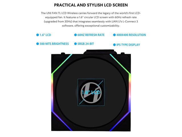 Lian Li UNI Fan TL - LCD Wireless 140 - Single Pack (Reverse Blade) - 2.4 GHz Wireless Signal ARGB Fan & Dual-Zone Lighting Control - 140mm -...
