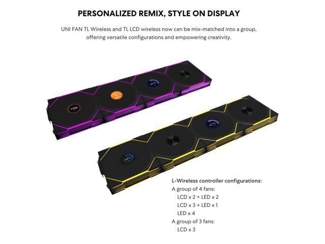 Lian Li UNI Fan TL - LCD Wireless 140 - Single Pack (Reverse Blade) - 2.4 GHz Wireless Signal ARGB Fan & Dual-Zone Lighting Control - 140mm -...