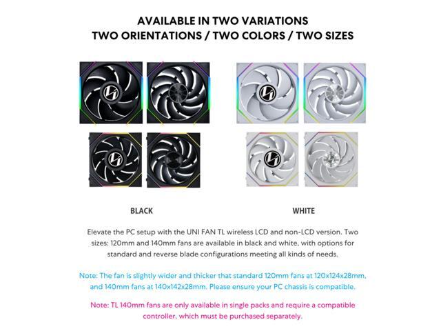 Lian Li UNI Fan TL - Wireless 140 - Single Pack (Reverse Blade) - 2.4 GHz Wireless Signal ARGB Fan Control - Dual-Zone Lighting - FDB - 140mm -...