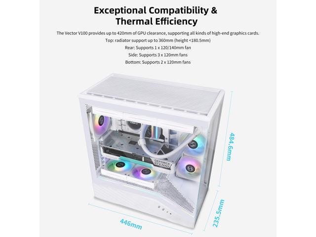 Lian Li V100 ATX Mid-Tower PC Case, LED RGB Strip, Display Platform Design with Tempered Glass, Support 420mm GPUs, 360mm Radiator, Side I/O &...