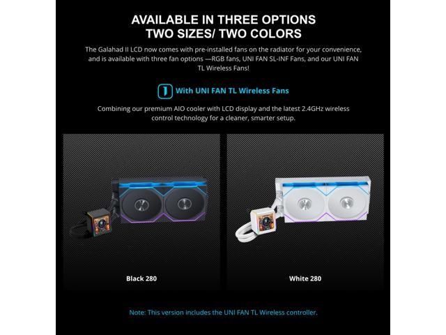 Lian-Li Galahad II LCD TL Liquid CPU Cooler 280mm AIO - 2X 140 RGB TL Wireless Fans - 2.88 IPS LCD Screen - Black (GA2ALCD28TLB)