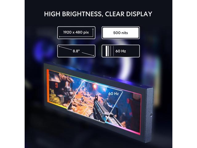 Lian Li 8.8' Universal Screen for PC - Adjustable Mounting for Any Computer Setup - Customizable ARGB Frame - PC Temperature Display Panel - LCD...