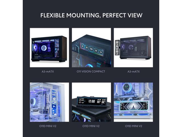 Lian Li 8.8' Universal Screen for PC - Adjustable Mounting for Any Computer Setup - Customizable ARGB Frame - PC Temperature Display Panel - LCD...
