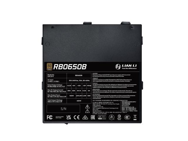 Lian Li RB 650W Power Supply, 80 Plus Bronze, ATX 3.1, PCIe 5.1 Ready, 135mm Low-Noise Fan, Built-in Cable Management, 5-Year Warranty, Non-Modular...