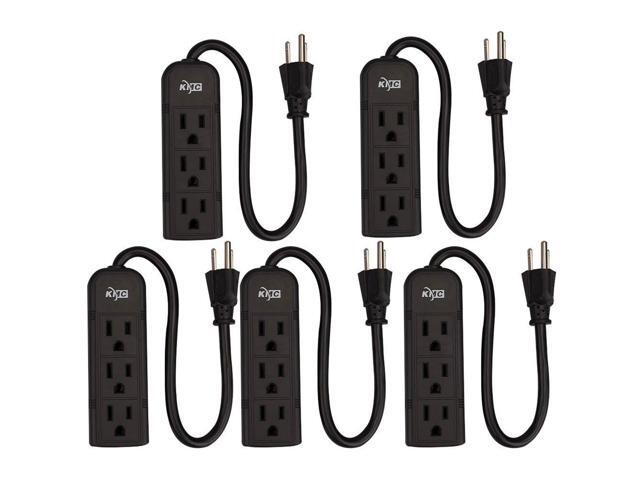 KMC 3-Outlet Power Strip Power Extension Cord 5-Pack,Outlet Saver,1-Foot Cord, ETL Listed