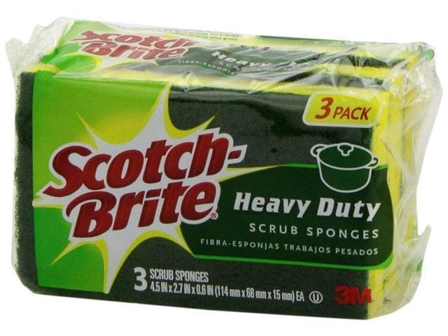 Heavy-Duty Scrub Sponge, 4 1/2 X 2 7/10 X 3/5 Green/Yellow, 3/Pack
