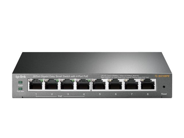 TP-LINK (TL-SG108PE) 8-Port Gigabit POE Easy Smart Switch, 4-Port POE, Steel Case