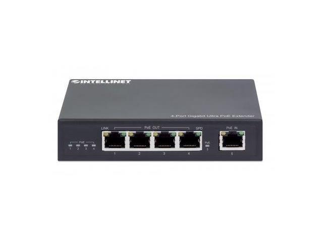 Intellinet 4-Port Gigabit Ultra PoE Extender, Adds up to 100 m (328 ft.) to PoE Range, 90 W PoE Power Budget, Four PSE Ports with up to 30 W...