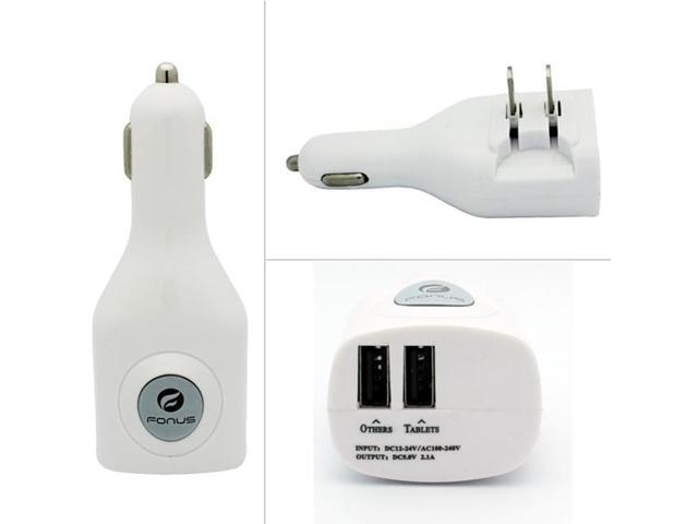 Rapid Car Home Travel Charger Power Adapter Dual USB with Folding Prongs White Compatible With iPad Air 2 4
