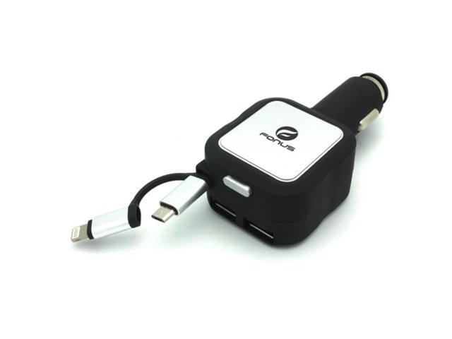 Retractable 4.8Amp Rapid Car DC Socket Charger 2-Port USB 2-in-1 Connectors Power Compatible With Amazon Kindle Fire HDX 8.9 7 HD 8.9 7 6, DX, 8 10