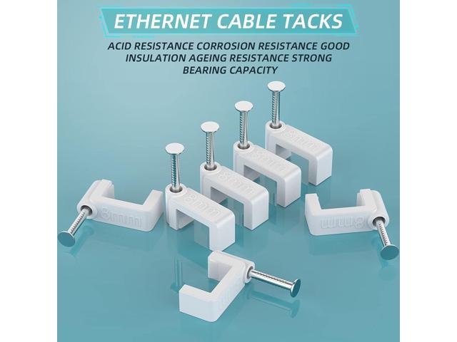 Cable Clips White - AOPOCKAN TECH 100 Pieces Ethernet Cable Clips with Steel Nails 8mm Cord Holder for Cat8 Cat7 Cat6 Round Ethernet Cable - 0.32 inch