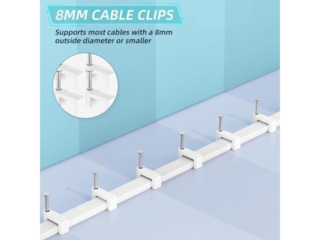 Cable Clips White - AOPOCKAN TECH 100 Pieces Ethernet Cable Clips with Steel Nails 8mm Cord Holder for Cat8 Cat7 Cat6 Round Ethernet Cable - 0.32 inch