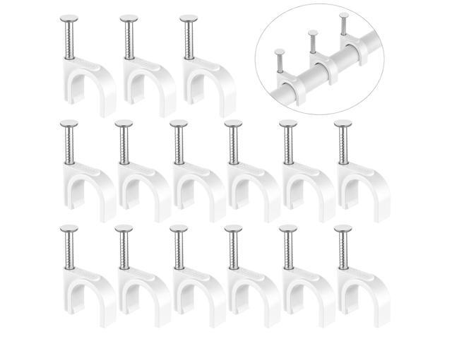 Cable Clips White - AOPOCKAN TECH 100 Pieces Ethernet Cable Clips with Steel Nails 8mm Cord Holder for Cat8 Cat7 Cat6 Round Ethernet Cable - 0.32 inch