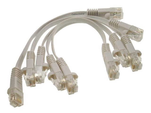 CablesOnline, 5-Pack White 6-inch (0.5ft) CAT6 Network UTP Ethernet RJ45 Flat-Design Patch Cable, U6-000FW-5