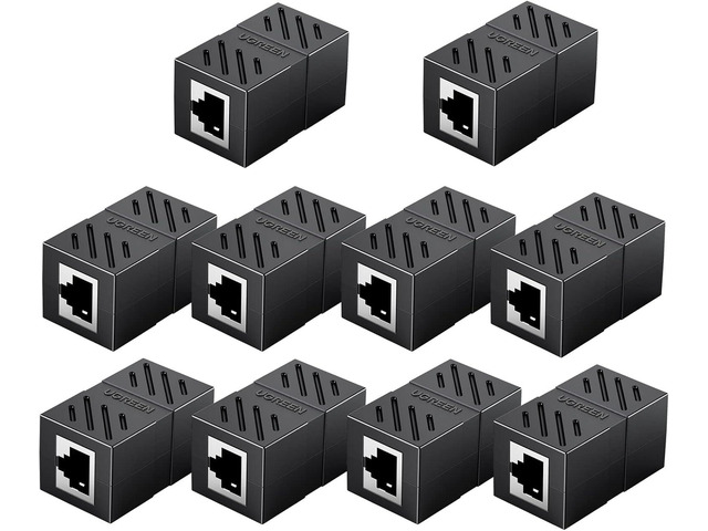 UGREEN RJ45 Coupler Ethernet Extender Connector 10 Pack Inline Coupler Cat7 Cat6 Cat5e Ethernet Cable Adapter Female to Female Black