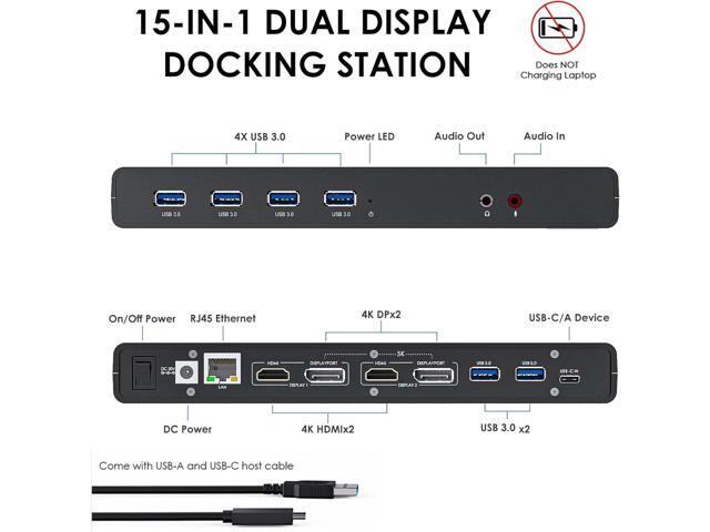 WAVLINK USB 3.0 and USB-C Dual 4K Display Laptop Docking Station,5K/Dual 4K @60Hz Docking Staion Dual Monitor for Windows and Mac,(2 HDMI & 2 DP,...