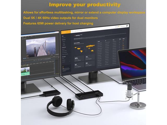 WAVLINK Universal USB C Laptop Docking Station Dual Monitors 5K/4K@60Hz with 65W Host Charging for Thunderbolt 4/3, USB-C Windows, Mac, Chrome,...