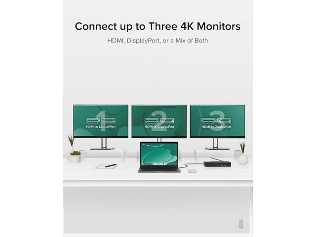 Plugable 12-in-1 USB C Triple Monitor Docking Station, Triple 4K Displays with 3X HDMI or 3X DisplayPort, Compatible with Mac, Windows,...