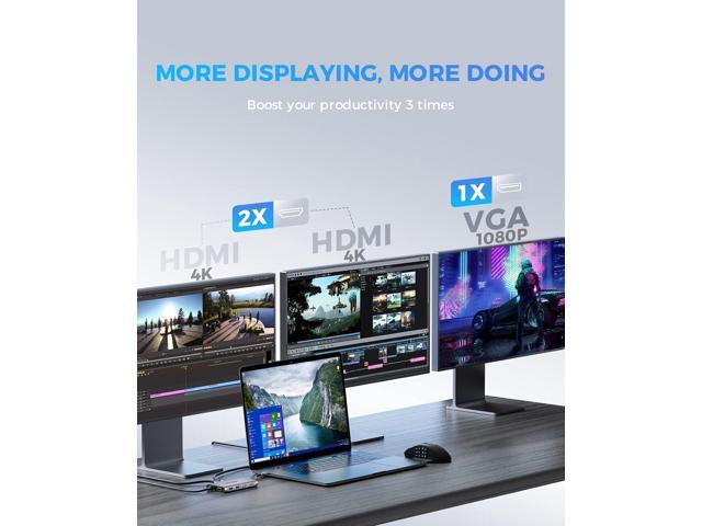 UtechSmart USB C Hub,Triple Display USB C Laptop Docking Station, 11 in 1 USB C Dock with Dual HDMI, VGA, PD3.0, SD TF Card Slot, 4 USB Ports Dual...
