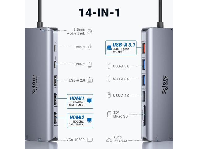 USB C Docking Station Dual Monitor,USB C Dual Monitor 2 HDMI Adapter,Triple Display 4K HDMI & VGA,10Gbps Data Transfer,14 in...