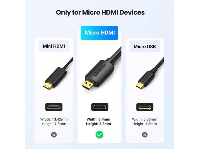 UGREEN Micro HDMI to HDMI Cable Adapter 4K 60Hz Ethernet Audio Return Channel Compatible with GoPro Hero 7/6 Raspberry Pi 5 Retroid Pocket 3+/3...