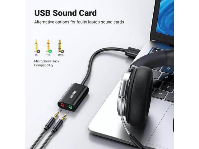 UGREEN USB to Audio Jack Sound Card Adapter with Dual TRS 3-Pole 3.5mm Headphone and Microphone USB to Aux 3.5mm External Audio Converter for...