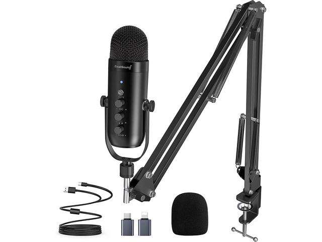 ZealSound Gaming Microphone Kit,Podcast Condenser USB Mic with Boom Arm,Supercardioid Microphone with Mute Button,Echo Volume Gain Knob,Adjust...