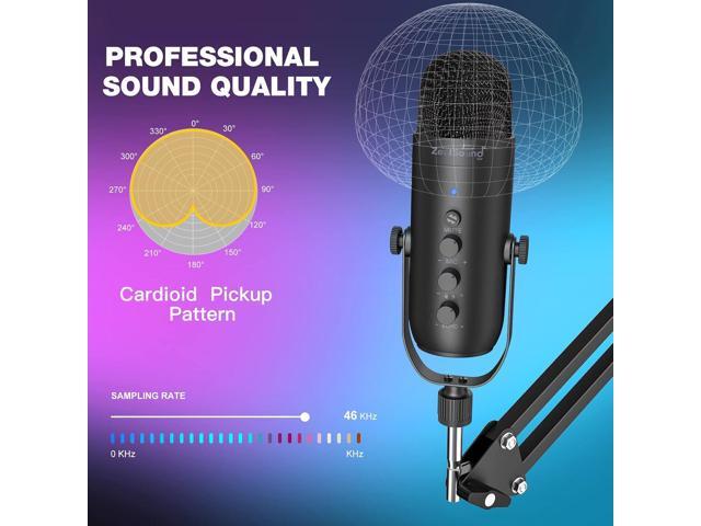 ZealSound Gaming Microphone Kit,Podcast Condenser USB Mic with Boom Arm,Supercardioid Microphone with Mute Button,Echo Volume Gain Knob,Adjust...