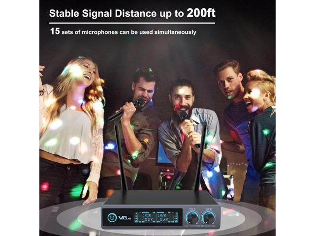 VeGue Wireless Microphone System, Metal Professional UHF Dual Handheld Microphone Cordless Dynamic Mic Set for Home Karaoke, Party, Singing,...