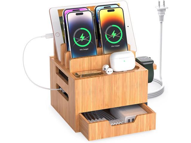Pezin & Hulin Multi Device Charging Station, with Charger HUB Adapter, All in One Large Dock Organizer with Drawer Storage, Compatible with Phones,...