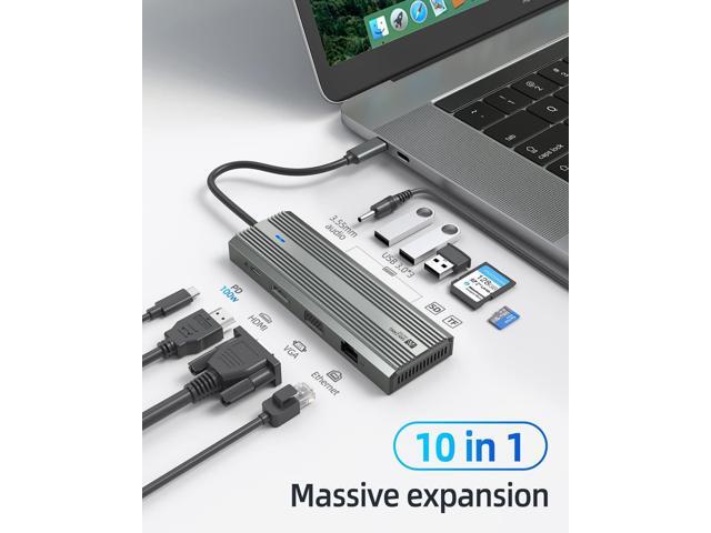 SANZANG USB C Hub, 10-in-1 Docking Station, USB C to HDMI Adapter, USB C Hub Ethernet, 100W PD, 3 USB-A USB 3.0 for MacBook, Steam Deck, iPad,...