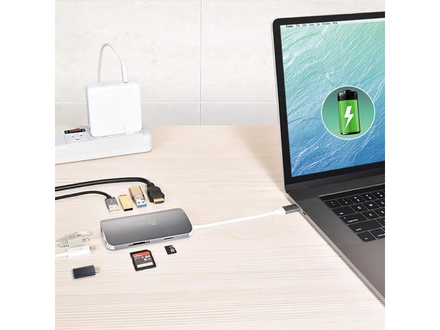 j5create USB C Hub Adapter Multi-Monitor 10-in-1 Port Docking Station 4K HDMI, VGA, Ethernet, USB 3.0, MicroSD, SD, USB-C 3.1 + Power Delivery ...